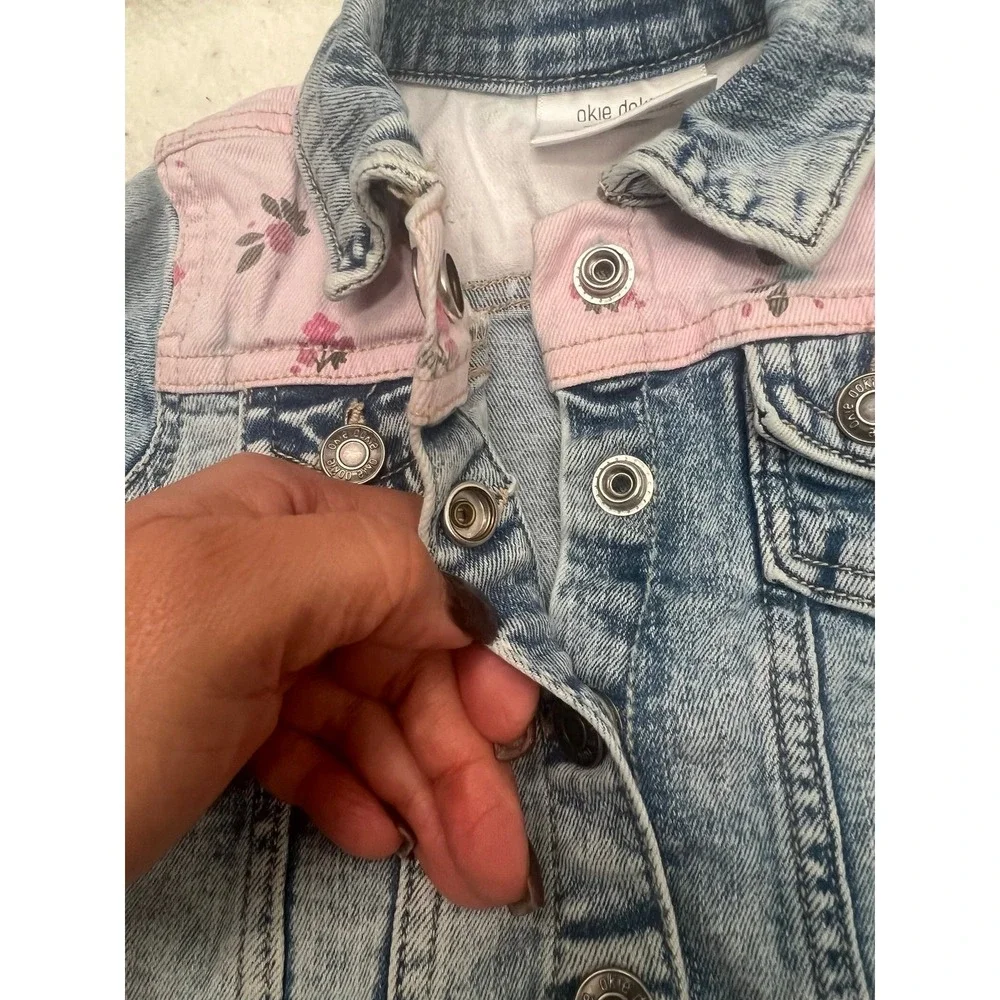 Okie Dokie Baby Girls Floral Detail‎ Denim Jean Jacket  Size 12M cotton